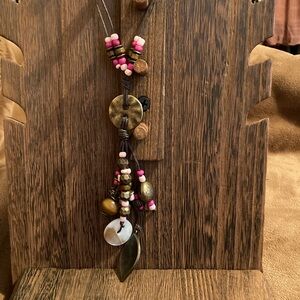 Bohemian Beaded Necklace with Leaf Pendant